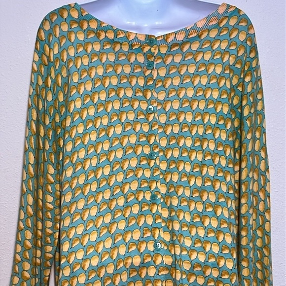 Talbots Chic Button Back Teal and Yellow Pear Patterned Sweater Top Size XL - Picture 7 of 14